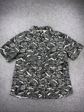 Duluth Trading Co Black & Cream Wave-Print Short-Sleeve Button Shirt